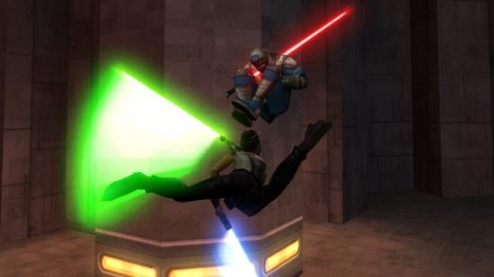 two players duelling in Star Wars Jedi Knight Jedi Academy
