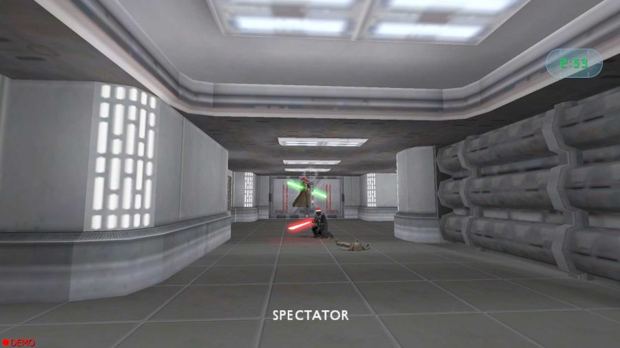 two players duelling in Jedi Academy Movie Battles 2