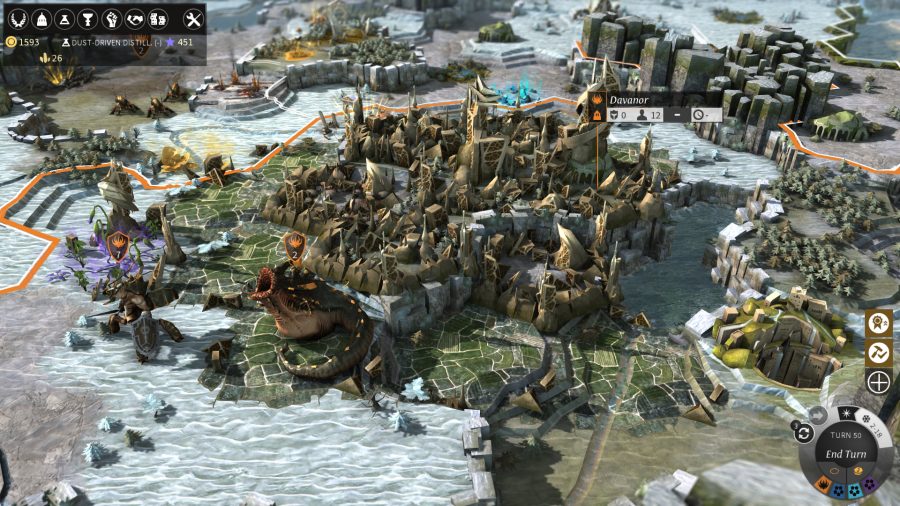 A close up of a hilltop settlement in Endless Legend, one of the best 4X games