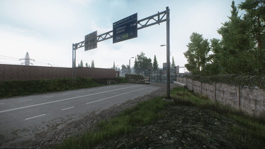 Een weg met teken in ontsnapping uit Tarkov