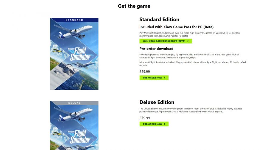Options for buying Microsoft Flight Simulator online