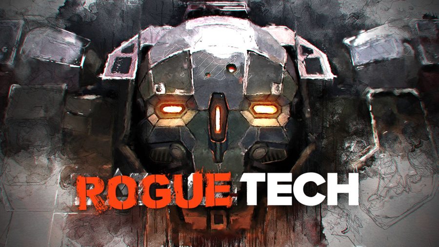 the rogue tech logo with battletech art behind it