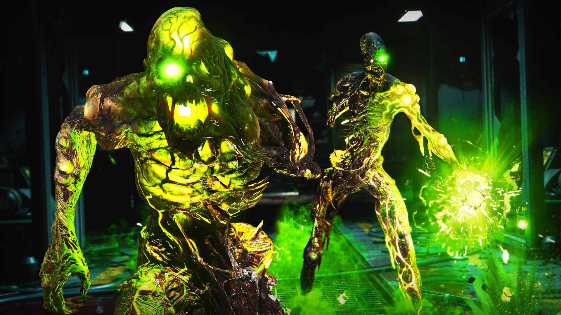 Two very irradiated zombies, one charging an energy blast, from Call of Duty Black Ops Cold War.