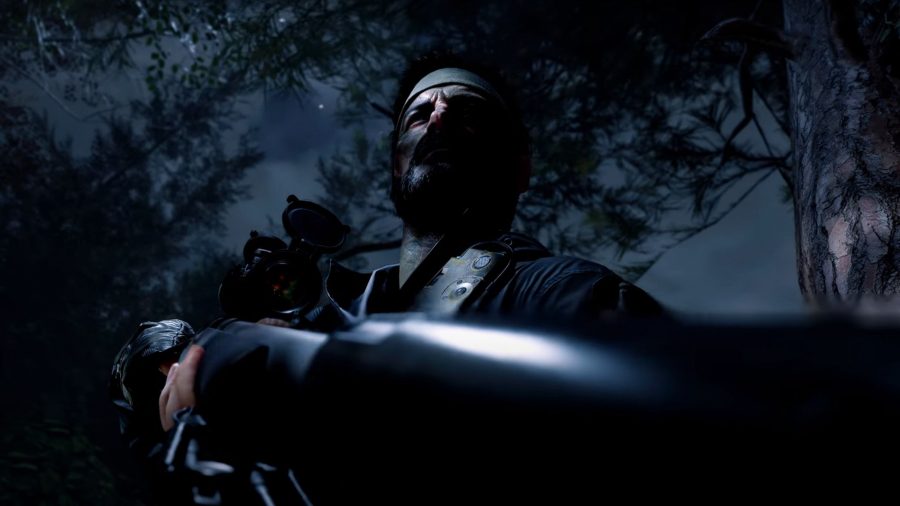 One of the characters from Call of Duty: Black Ops - Cold War, holding an era specific rifle.