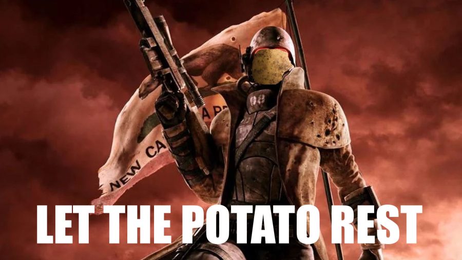 How I imagine Obsidian developers feel whenever someone asks them to make Fallout New Vegas 2 (Fallout New Vegas man, but his face is now a potato and he's asking nicely for people to "let the potato rest".