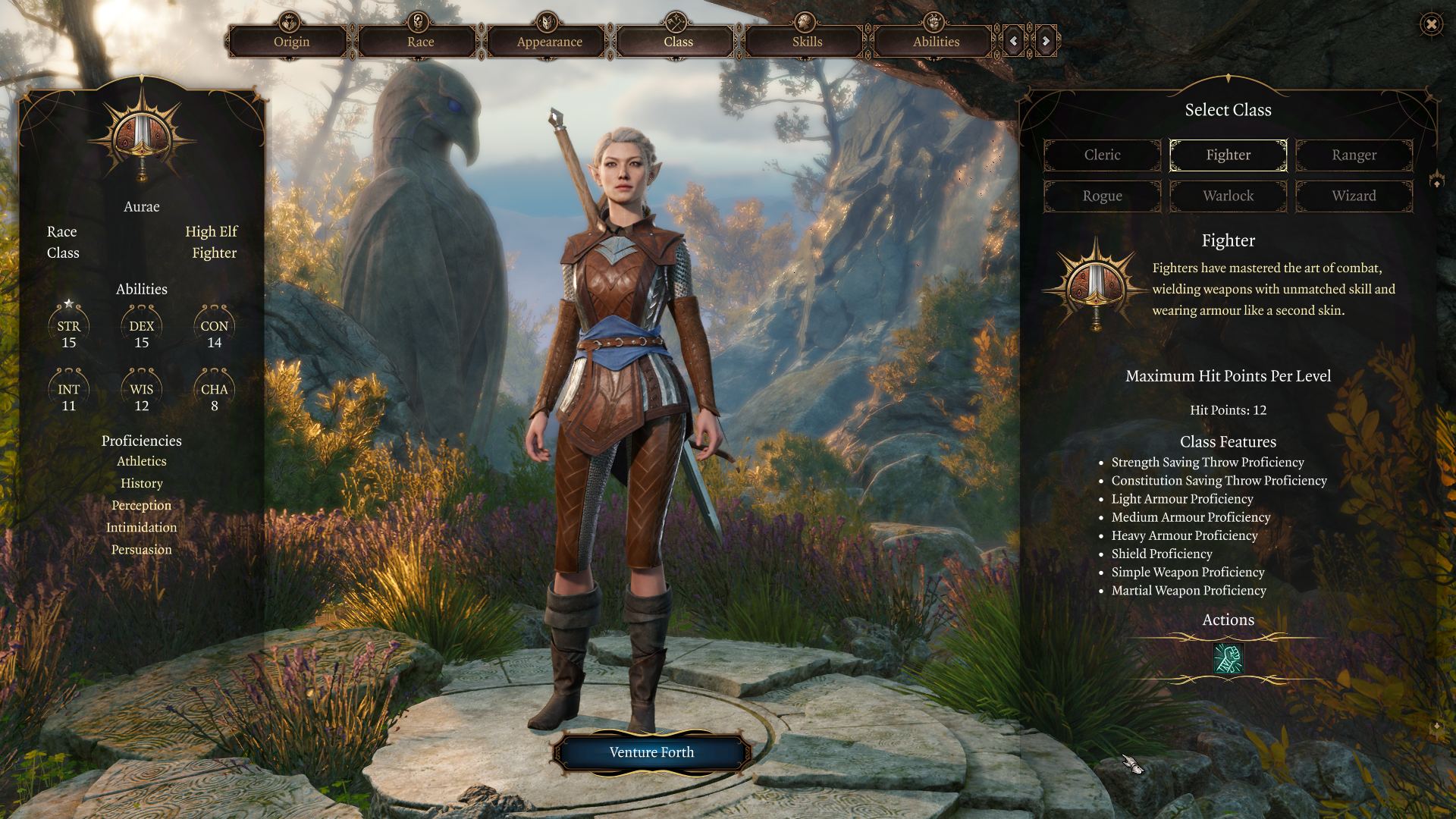 Baldur's Gate 3 classes: a High-Elf Fighter in the character creation screen.