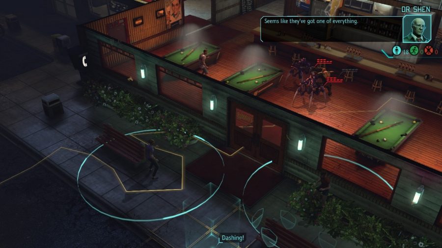 a soldier is surrounded by aliens in a building