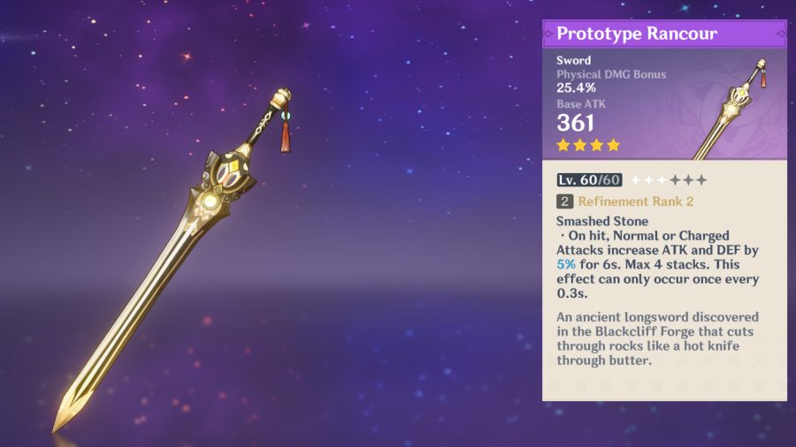 L'épée Prototype Rancor est l'une des meilleures armes Genshin Impact.