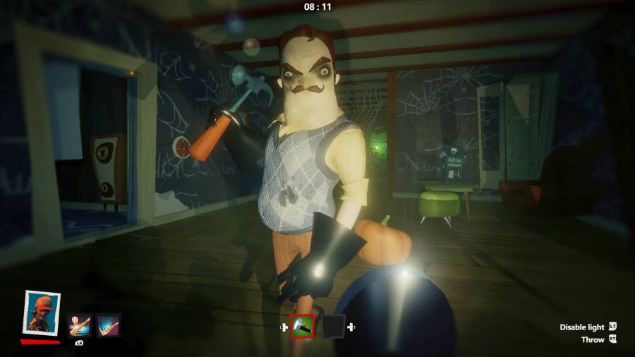 The not-so Secret Neighbor is brandishing a hammer, and is likely about to kill the player in one of the best ghost games on PC.
