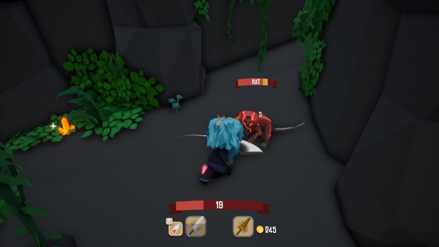 A player is attacking a rat that's glowing red. It's glowing because it's just been hit.