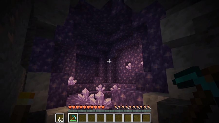 The Amethyst cave with several crystals growing in specific spots.