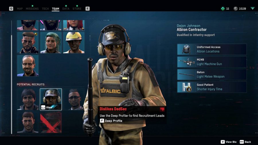 Watch Dogs Legion Albion Contractor recruit on profile page