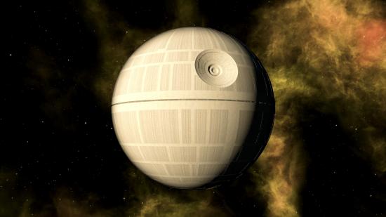 the death star hanging in space