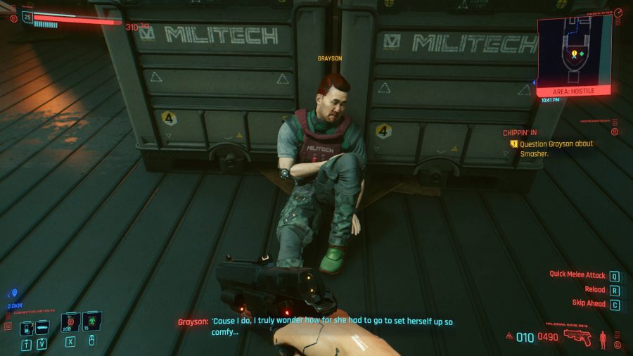 In order to get Johnny Silverhand's pistol in Cyberpunk 2077, you need to defeat Grayson, here pictured on the floor, in combat.