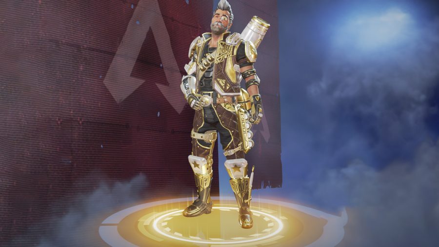 Fuse wearing his Old Gold legendary skin in Apex Legends 