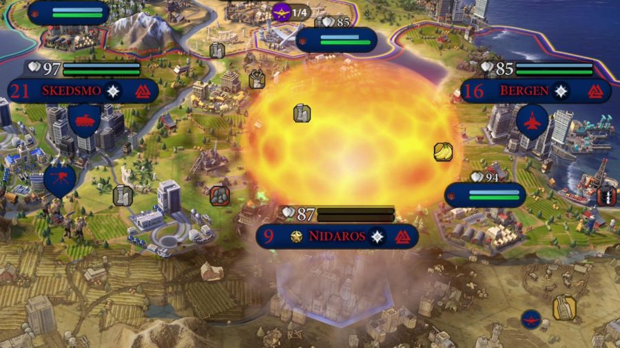 Civ 6 - a nuclear explosion decimates the map. Take that, Ghandi