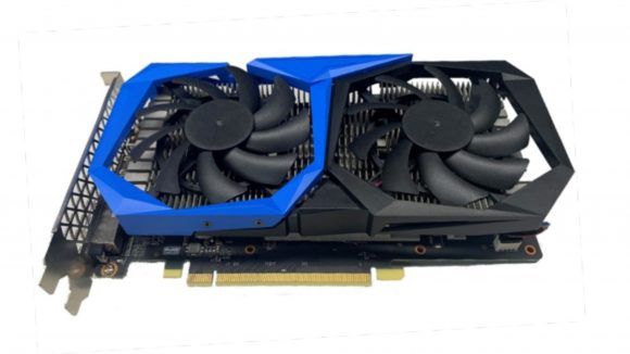 Black and blue coloured graphics card, with a double fan cooling solution