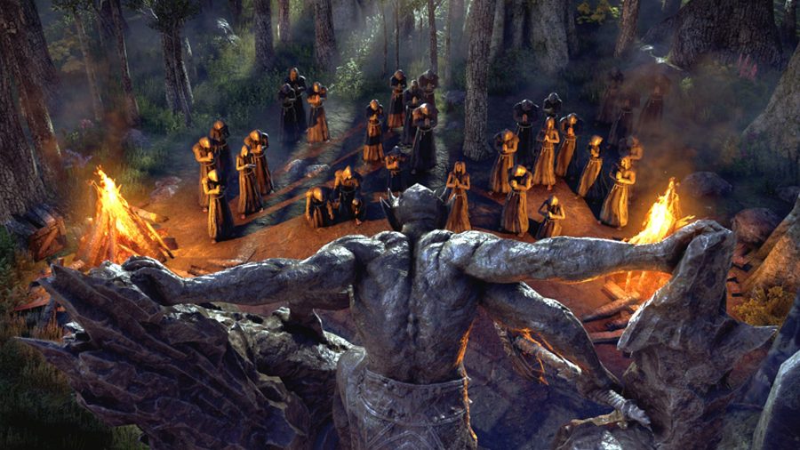 Daedra worshippers praying to Mehrunes Dagon in Elder Scrolls Online