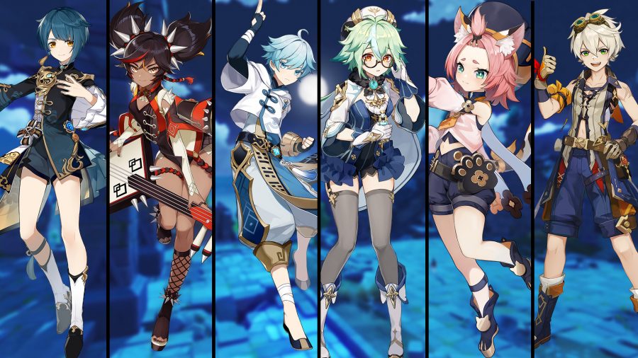Line-up of Genshin Impact B tier characters