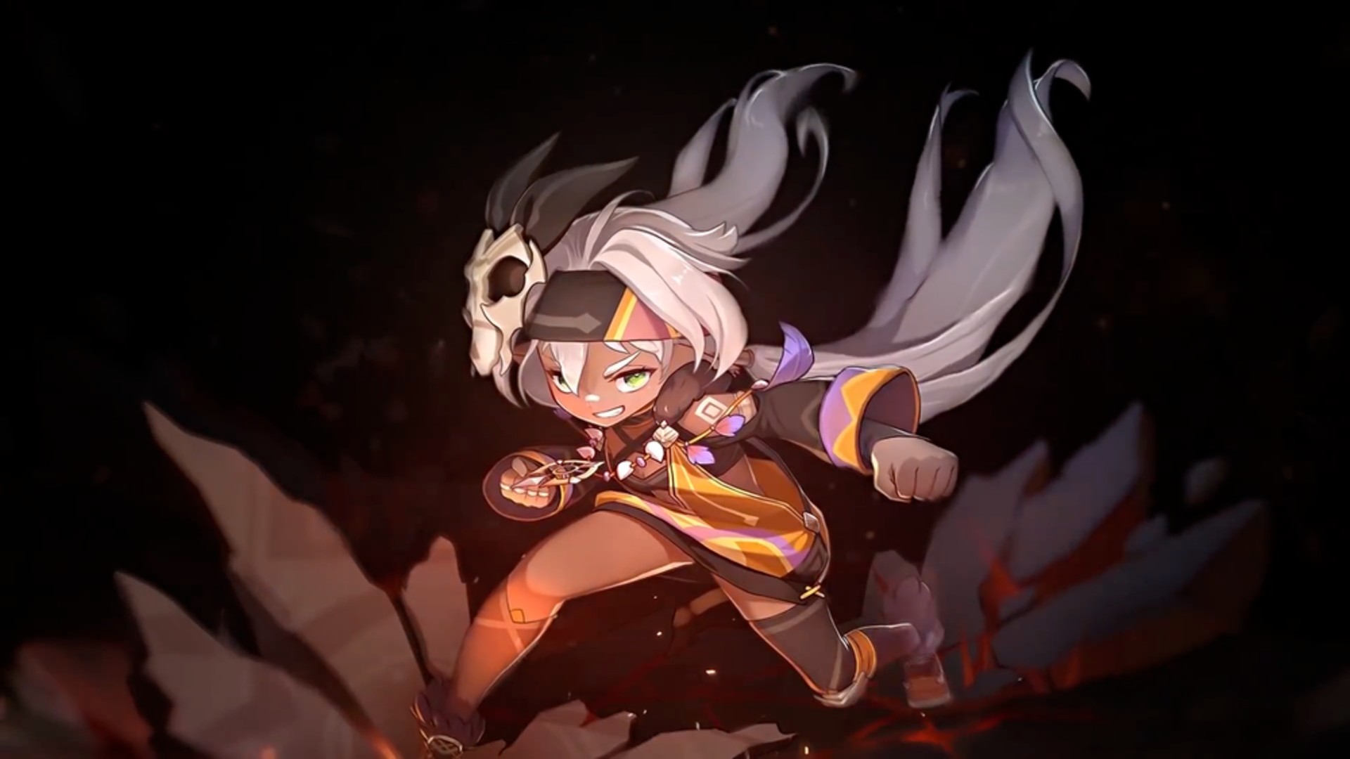 Potential upcoming Genshin Impact character Iansan wearing animal skulls and summoning flame