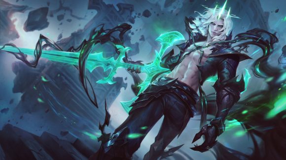 League of Legends champion Viego, the Ruined King, wileds a glowing green sword