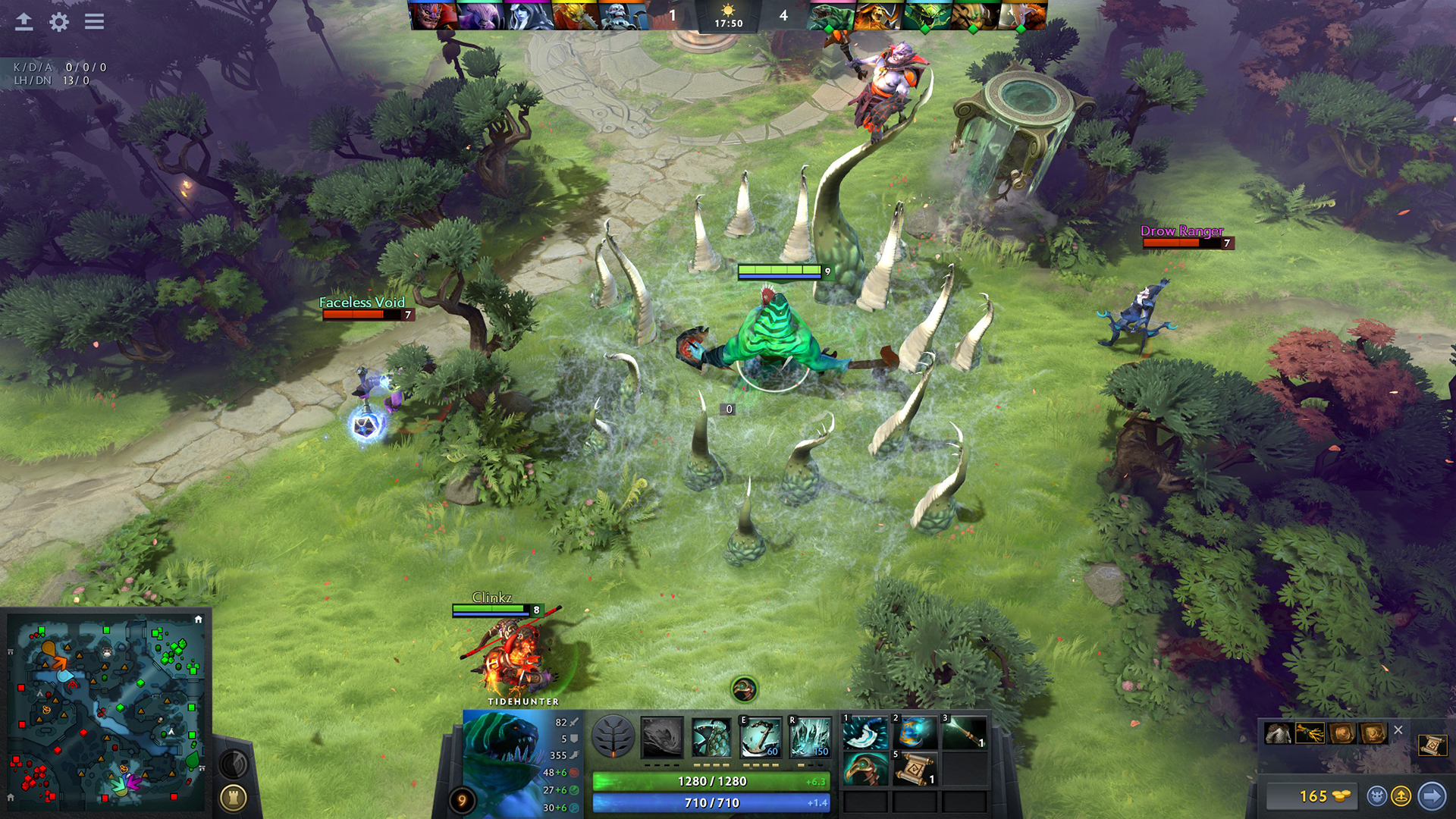 a dota 2 shot showing a tentacle creature fighting off three heroes