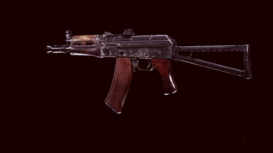 The stock AK-74u from Call of Duty Black Ops Cold War on top of a black background in Call of Duty Warzone