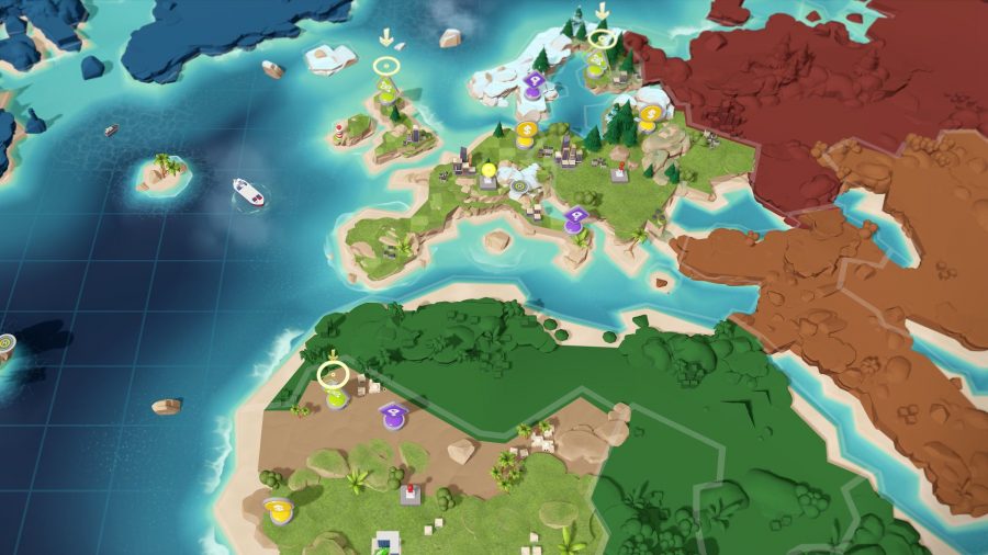 The world map in Evil Genius 2's World Domination strategy mode