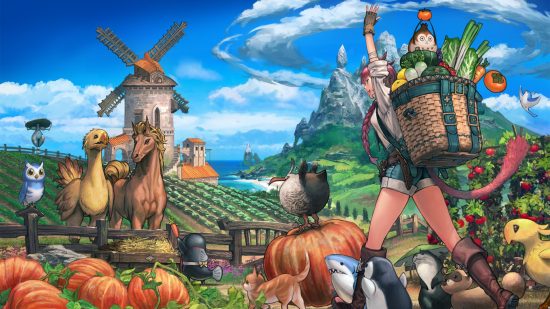 FFXIV Island Sanctuary: Artwork showing a person with plenty of animals and crops around them on a farm