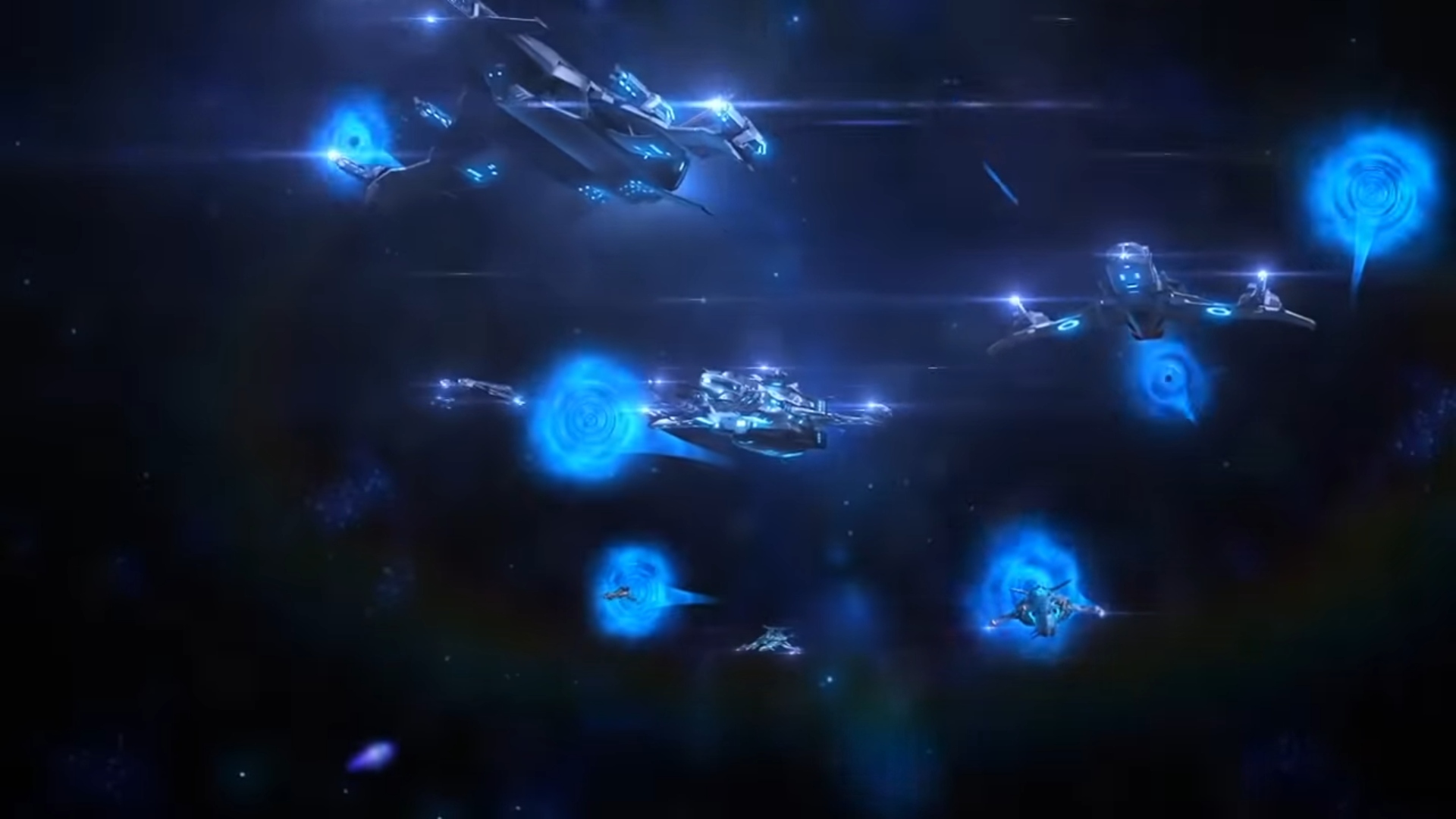 Best free MMOs: Ships with blue auras gather in Star Conflict