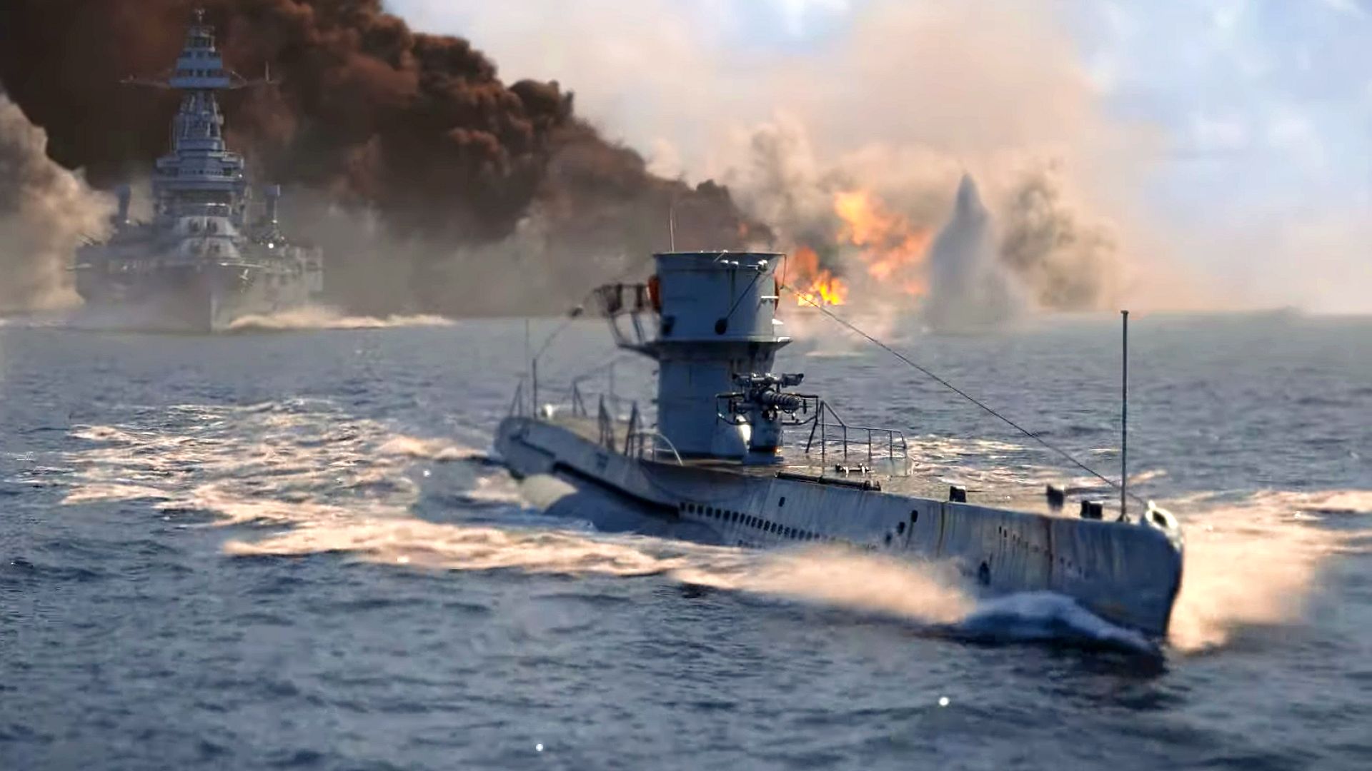 Best free MMOs: Explosions in the sea as ships fight in World of Warships