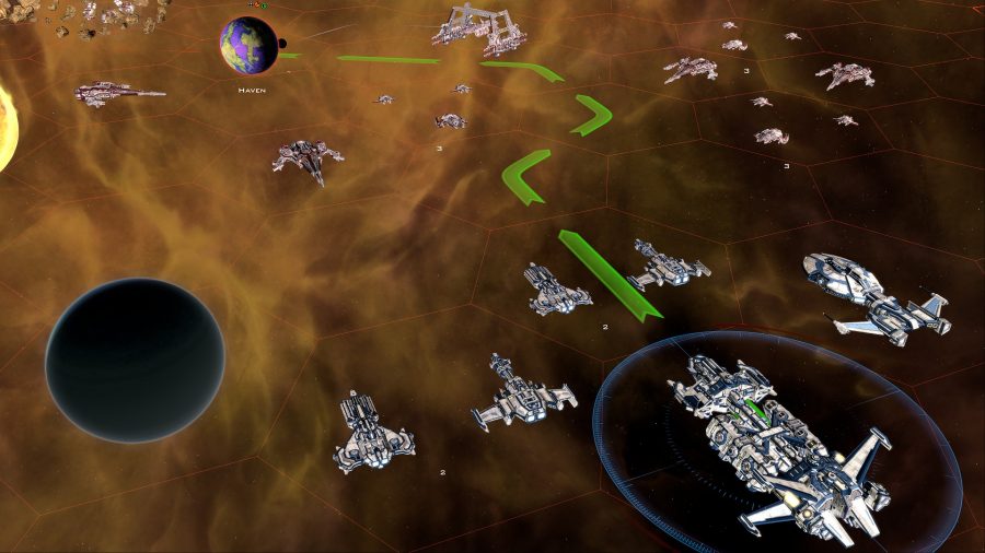 A terran fleet enroute to a planet, with an enemy fleet blocking their way