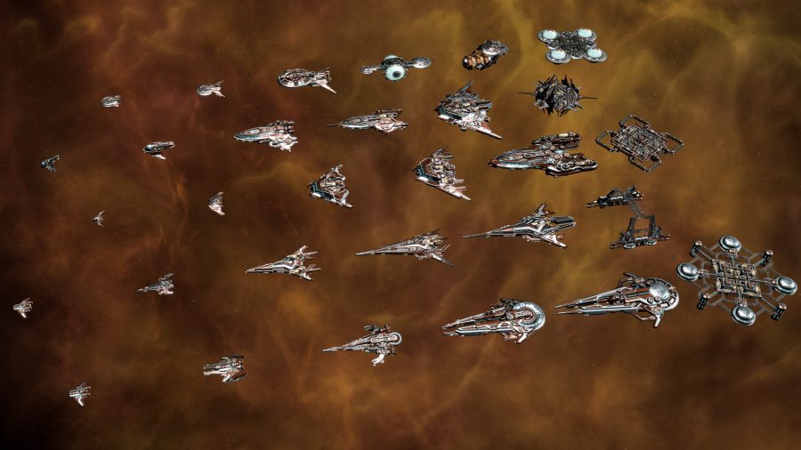 Rows of ships with different designs, all using the new parts in this dlc