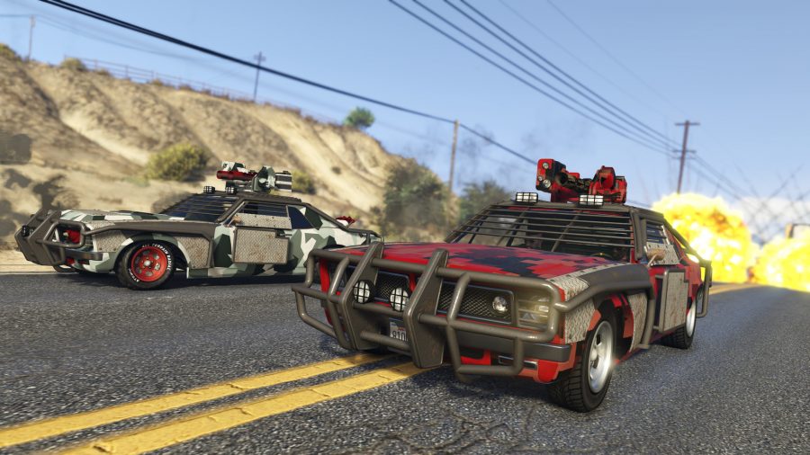 Armored cars battling on a highway in GTA 5