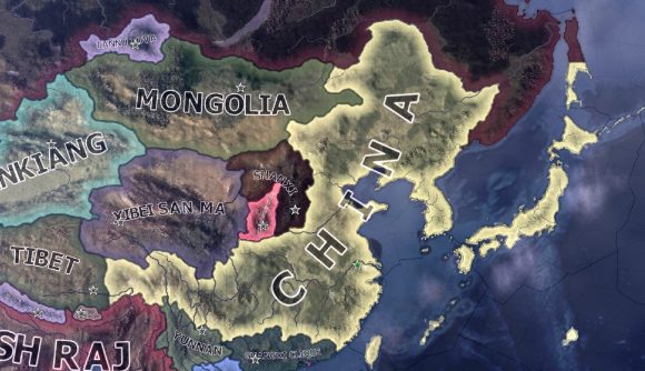 a hoi4 map shot showing china controlling japan