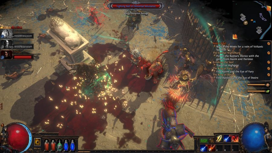 Fight a bull demon in a gladiatorial arena in Path of Exile
