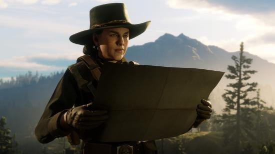 A women looks at her map in Red Dead Online