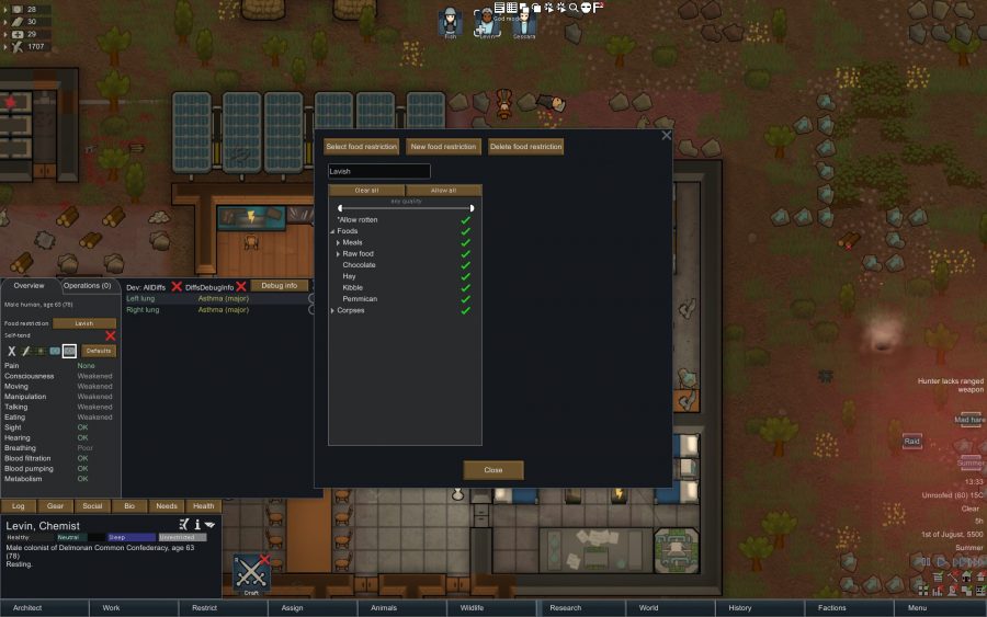 a look at the new food exclusion menu in rimworld