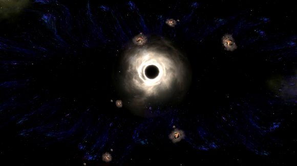 A black hole surrounded by destroyed planets in stellaris