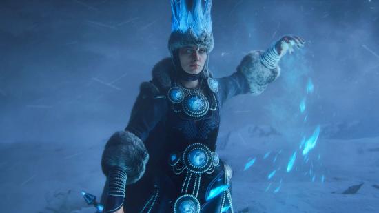 Tsarina Katarin of Kislev prepares to cast an ice spell in Total War: Warhammer 3
