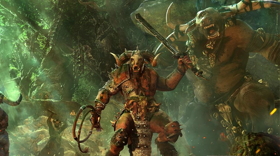 a beastmen leader from Warhammer rallying his men