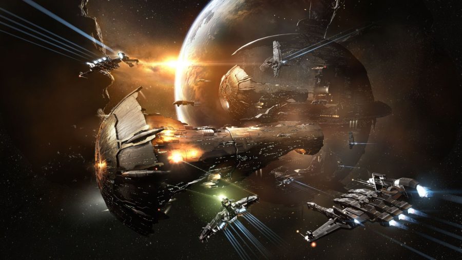 A massive space battle with a titan class ship in Eve Online