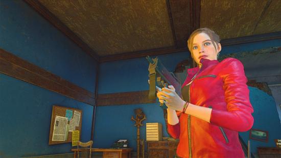 Claire Redfield stares at the camera in Resident Evil Re:Verse