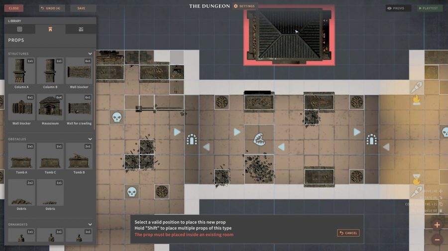 In-game view of the dungeon maker tool in Solasta