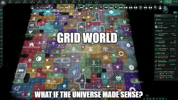 the promo image for the stellaris grid world mod, showing the galaxy as a grid