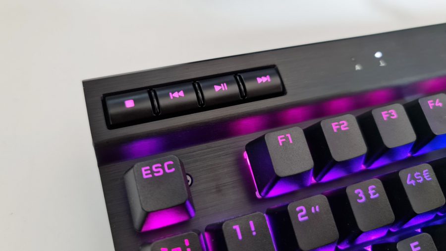 The Corsair K70 TKL keyboard has full media keys