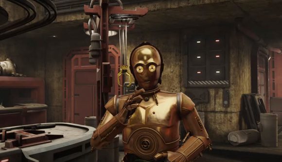 Star Wars character C3PO staring at the camera