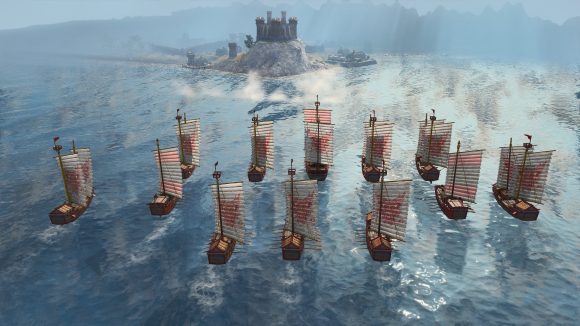 naval units approach a coastal town in age of empires 4