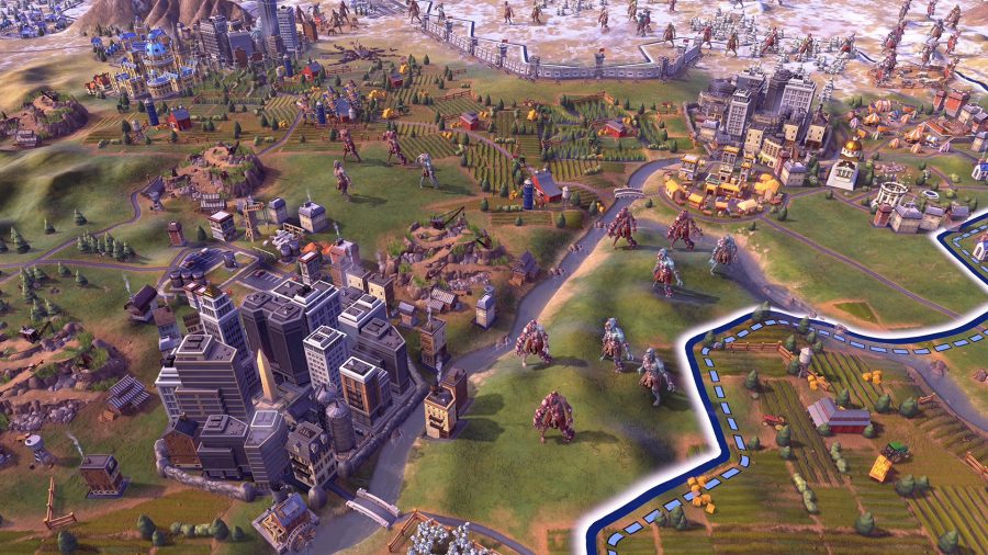 A promo shot of zombies stalking the map in civ 6
