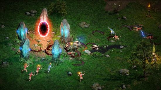 A Diablo 2 player fighting enemies